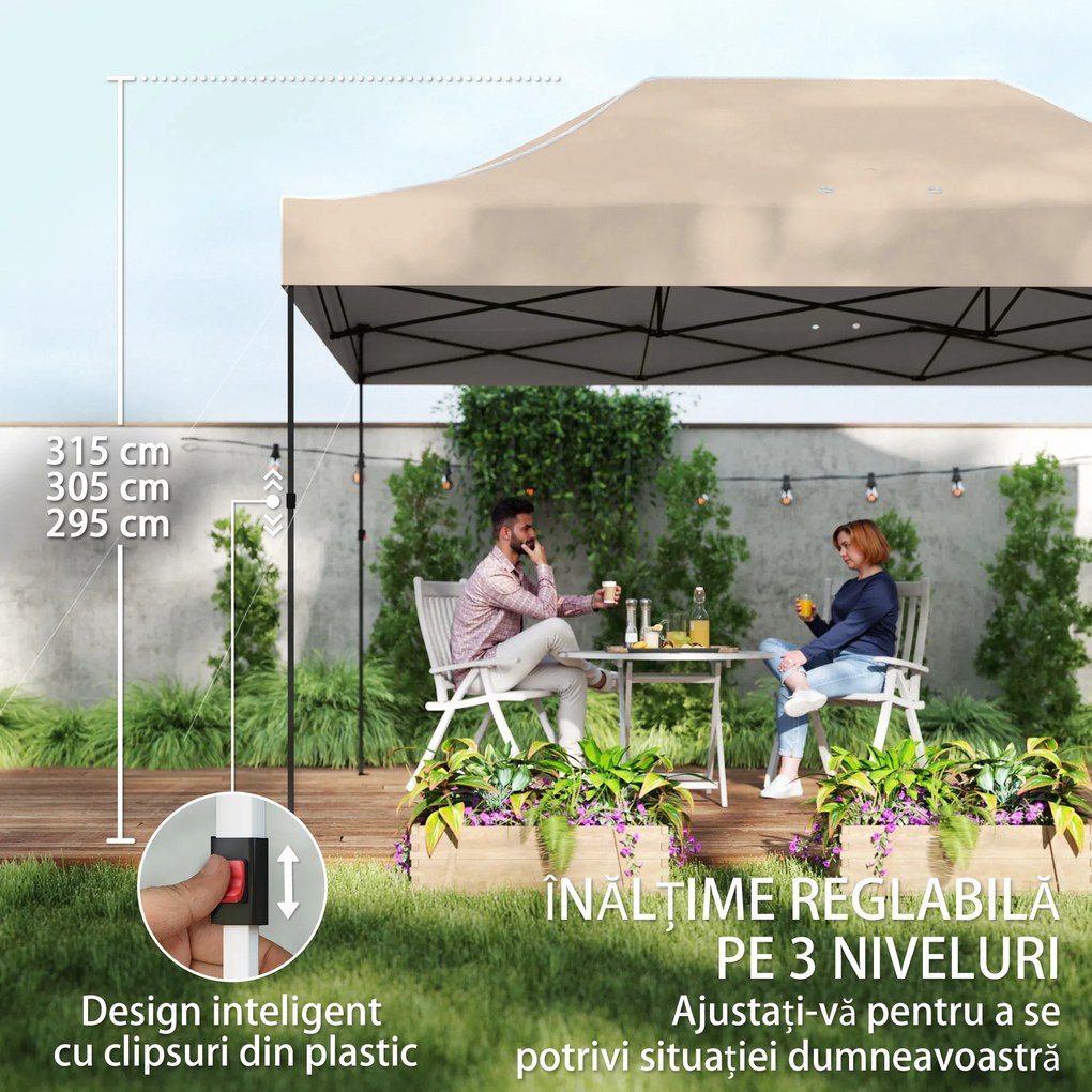 Outsunny Pavilion 3x4,3m, Acoperiș UPF50+, Pereți, Geantă cu Roți, Tenda Grădină, Maro Nisipiu | Aosom Romania