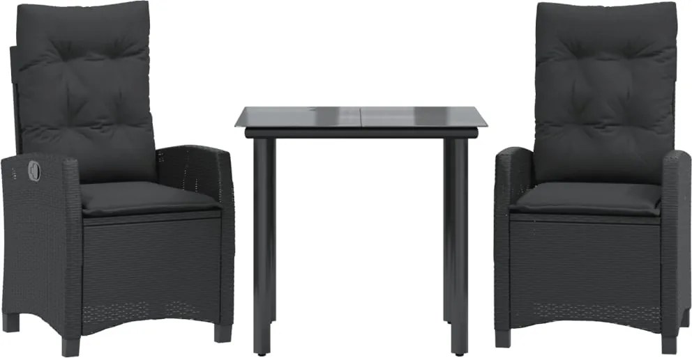vidaXL Set mobilier de grădină cu perne, 3 piese, negru, poliratan