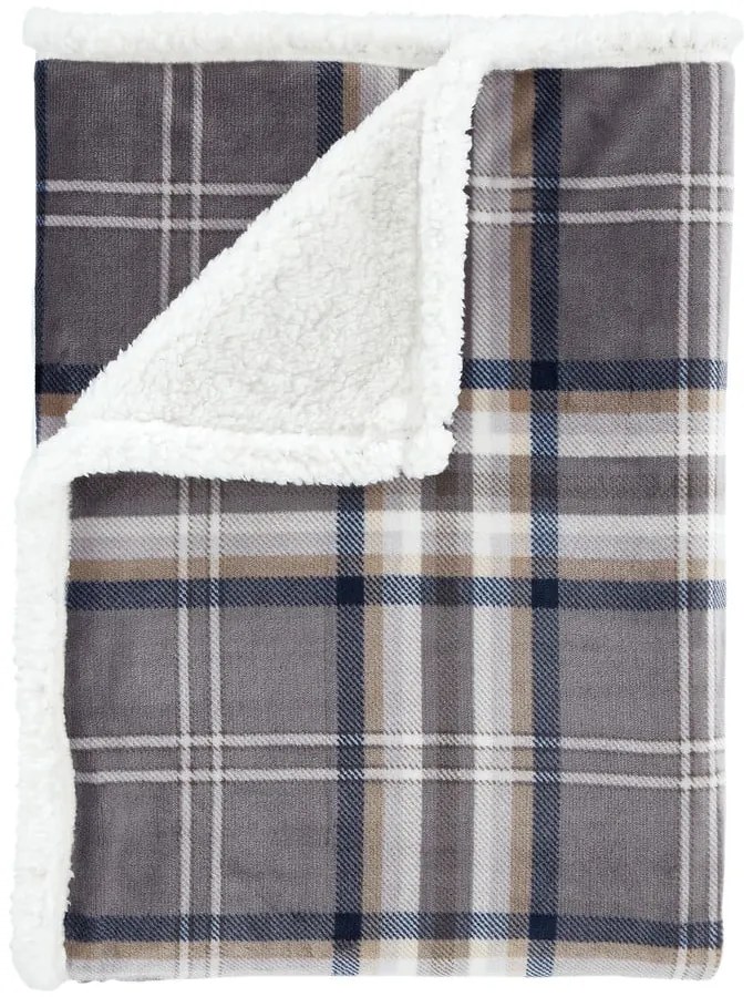Pătură gri din sherpa 130x170 cm Kelso Check – Catherine Lansfield