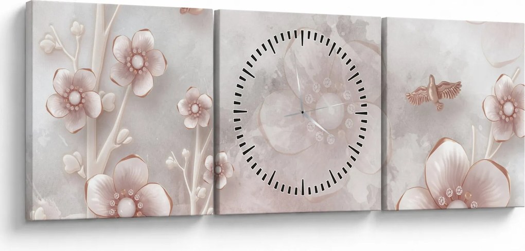 Tablou - Flori roz (cu ceas) (90x30 cm)