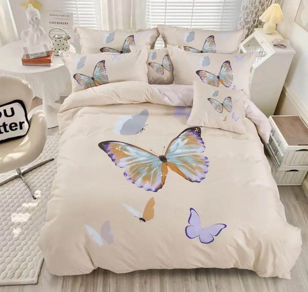 Lenjerie de pat din bumbac Culoare crem, BURNING BUTTERFLY