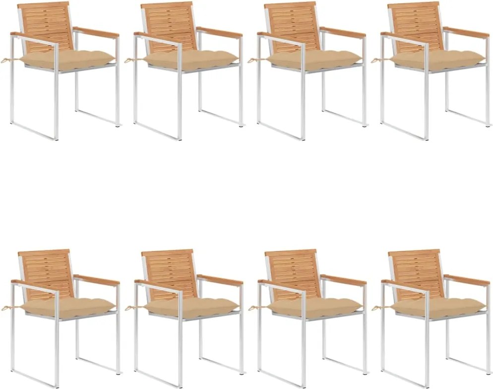 vidaXL Scaune de grădină cu perne, 8 buc., lemn masiv de tec