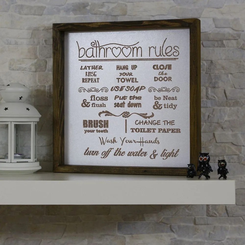 Semn 34x34 cm Bathroom Rules – Evila Originals