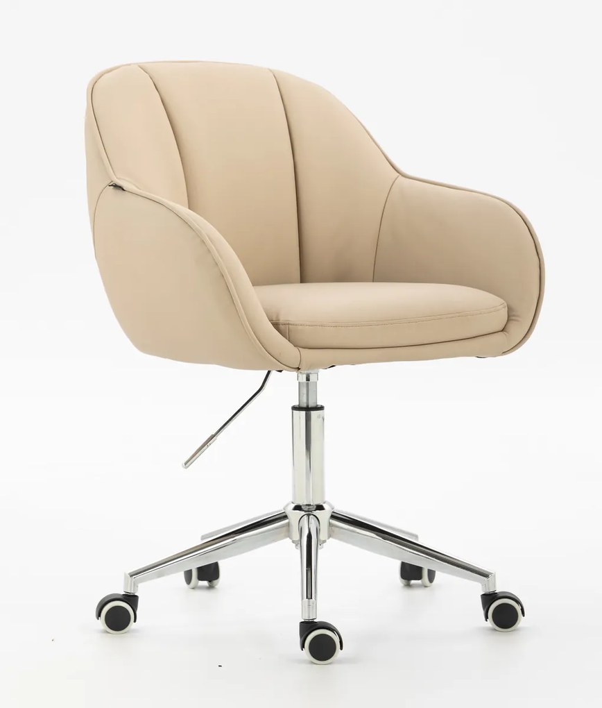 HR2055K Scaun Crem din Piele Ecologica cu Bază Cromata