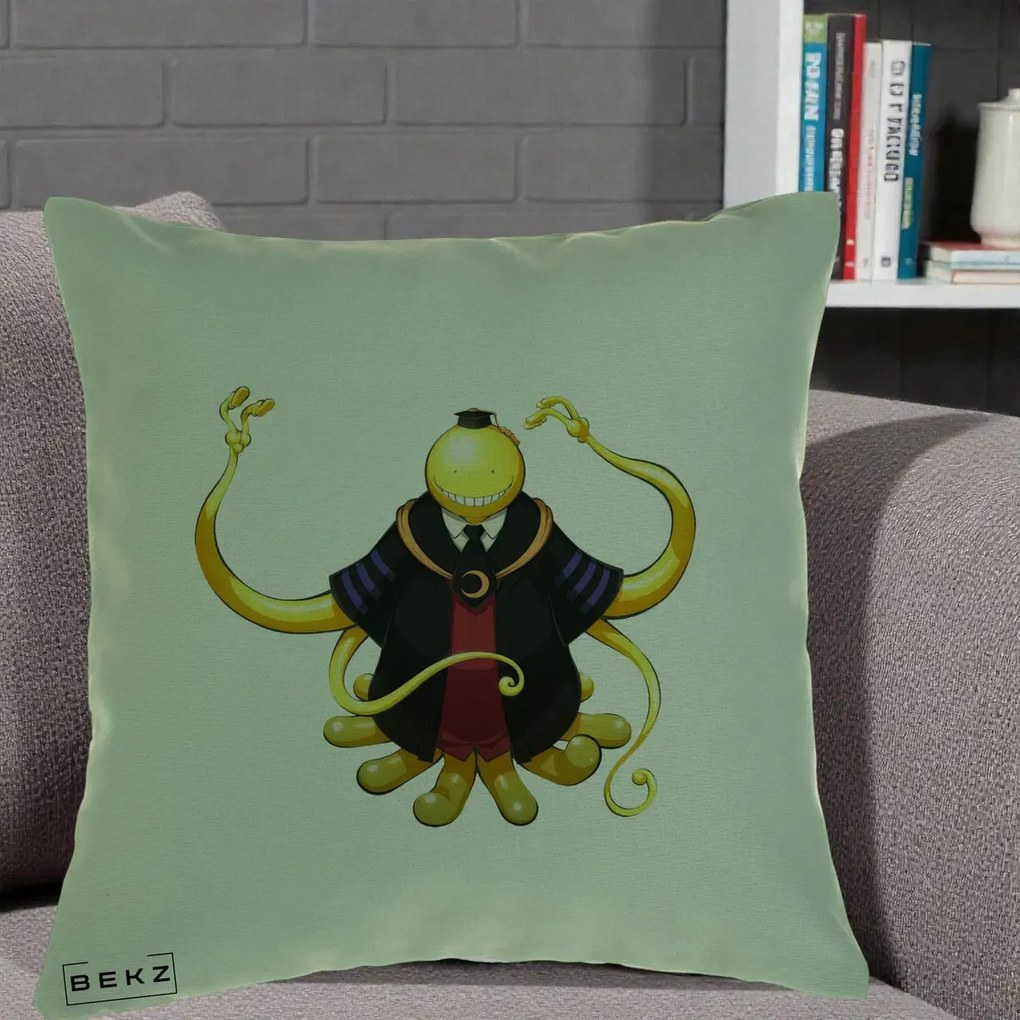 Perna Personalizata Assassination Classroom Koro-sensei, 40x40 cm, Verde, Husa Detasabila, Perna Inclusa, BEKZ®