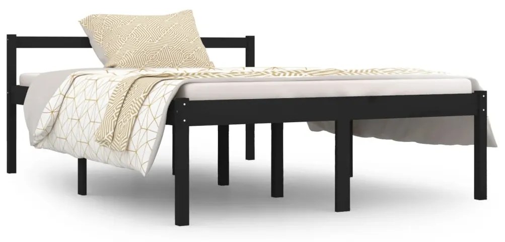 810598 vidaXL Pat pentru seniori, negru, 140x190 cm, lemn masiv de pin