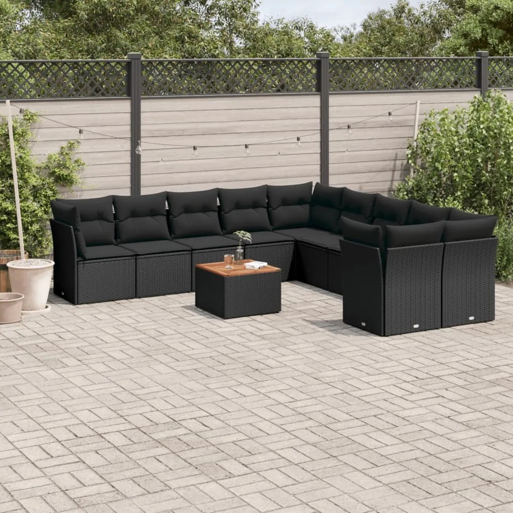 vidaXL Set canapele de grădină cu perne, 11 piese, negru, poliratan