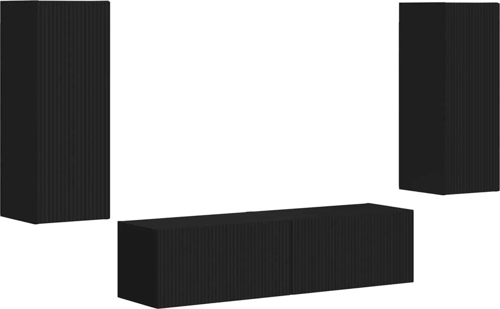 vidaXL Set comodă TV Pe perete 2 pcs Negru Lemn compozit