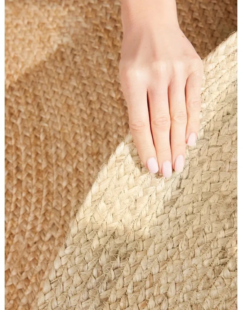 Covor în culoare naturală reversibil, țesut manual rotund din iută ø 100 cm Jutta Gold – Hanse Home