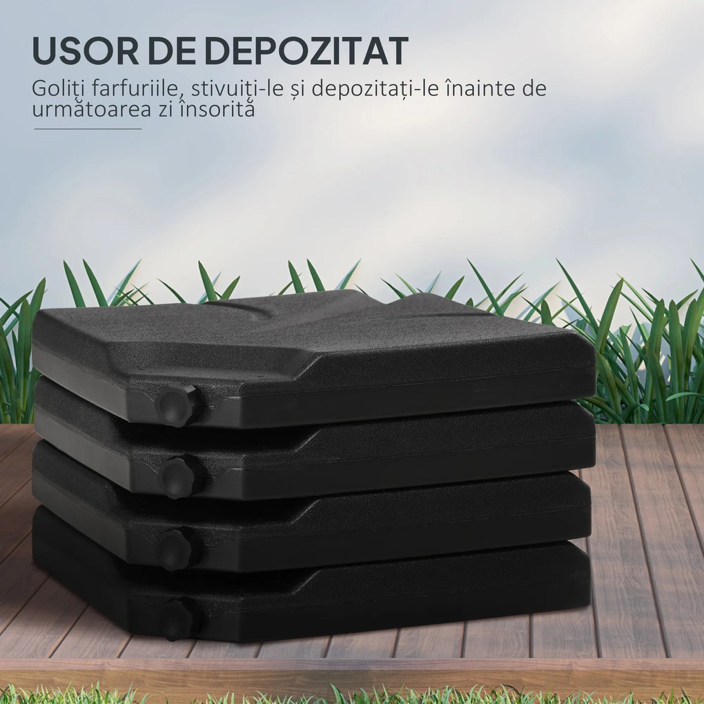 Outsunny Set 4 Baze Umbrelă Grădină din Plastic HDPE, Rezistente la Apă/Nisip, 103x103x8.3 cm, Negru | Aosom Romania