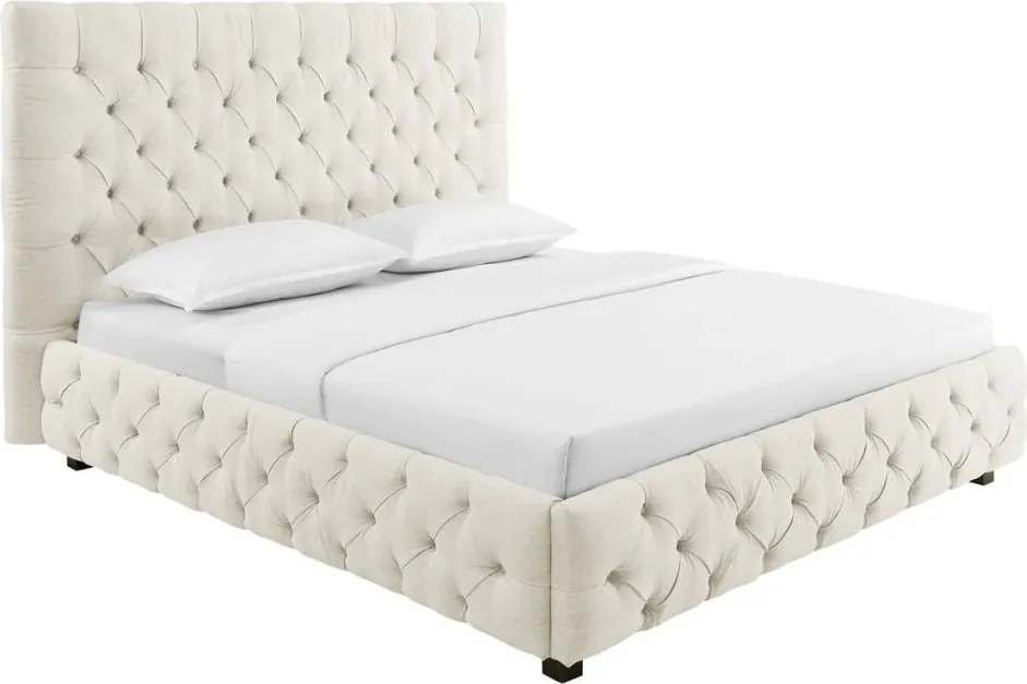 Pat elegant tapitat cu tesatura bej, PARIS CHESTERFIELD 180x200cm