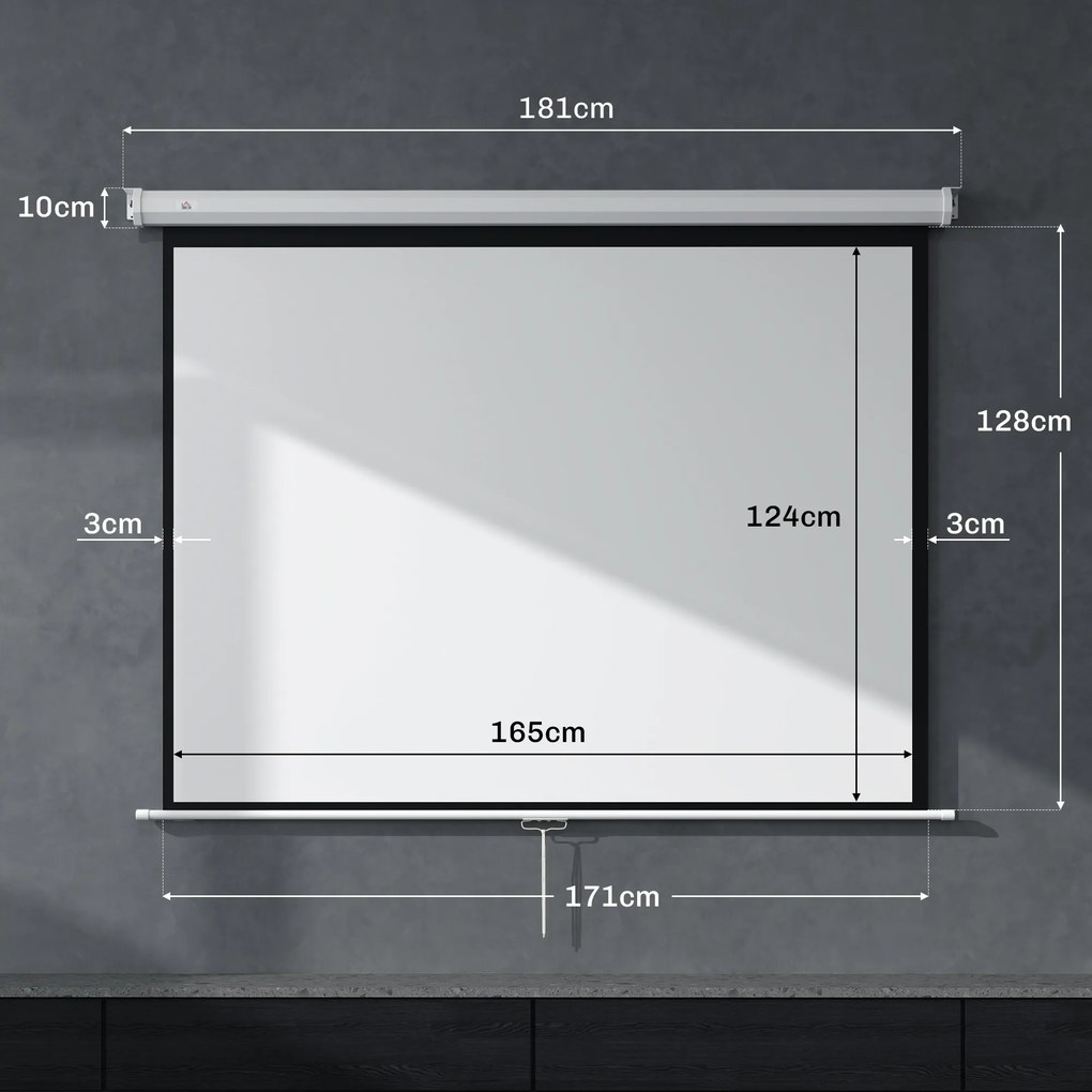 HOMCOM Ecran de Proiecție 84 Inch Format 4:3, Ecran Rulabil cu Unghi de 160° și Montare pe Tavan sau Perete, 181x8x138 cm, Alb | Aosom Romania