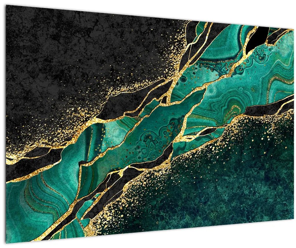 Tablou - Marmorat, petrol-auriu (90x60 cm)