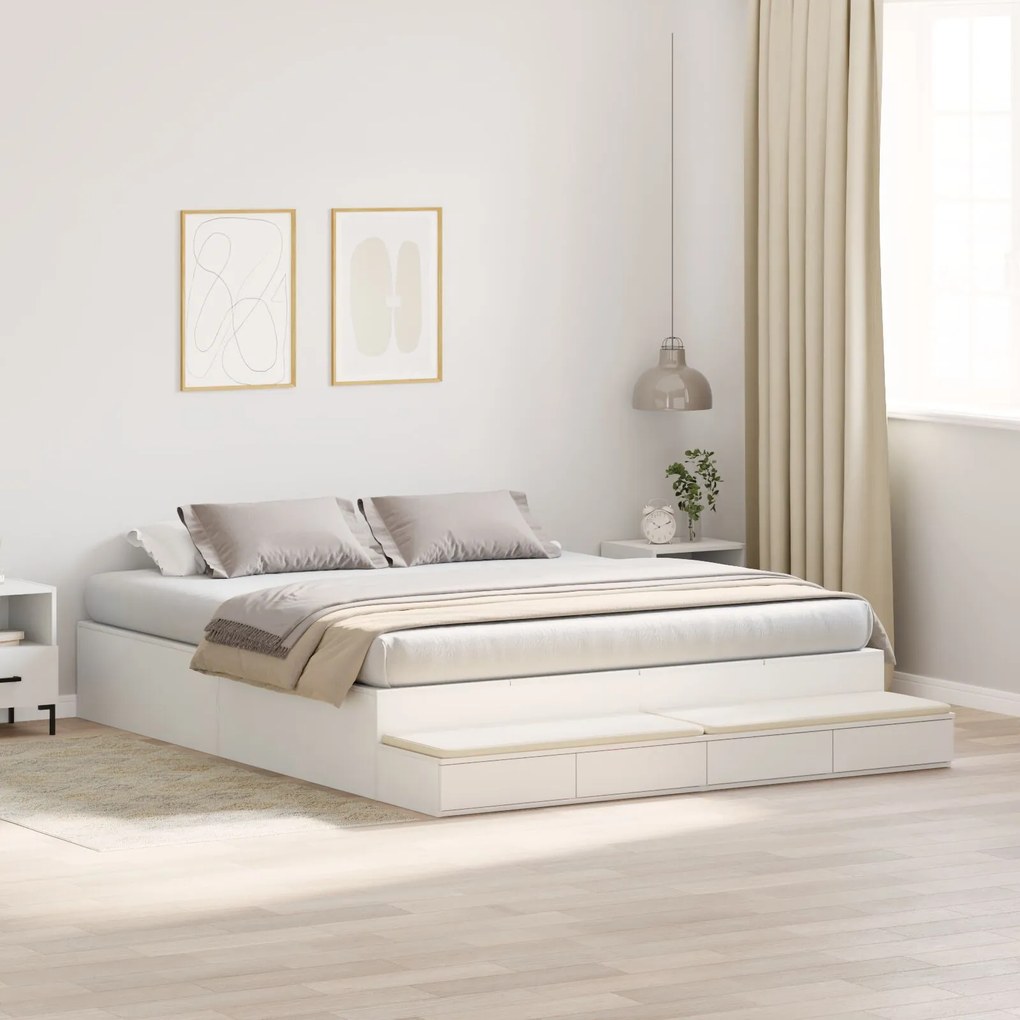 vidaXL Cadru de pat cu depozitare Alb 200x200 cm