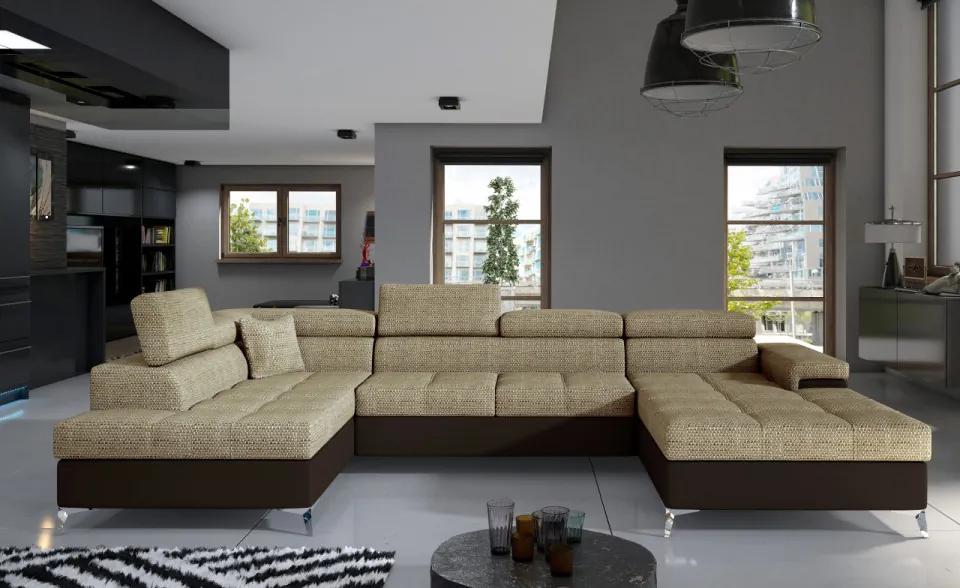 Canapea modulara, extensibila, cu spatiu pentru depozitare, 345x202x90 cm, Eduardo L01, Eltap (Culoare: Verde inchis / Gri deschis)