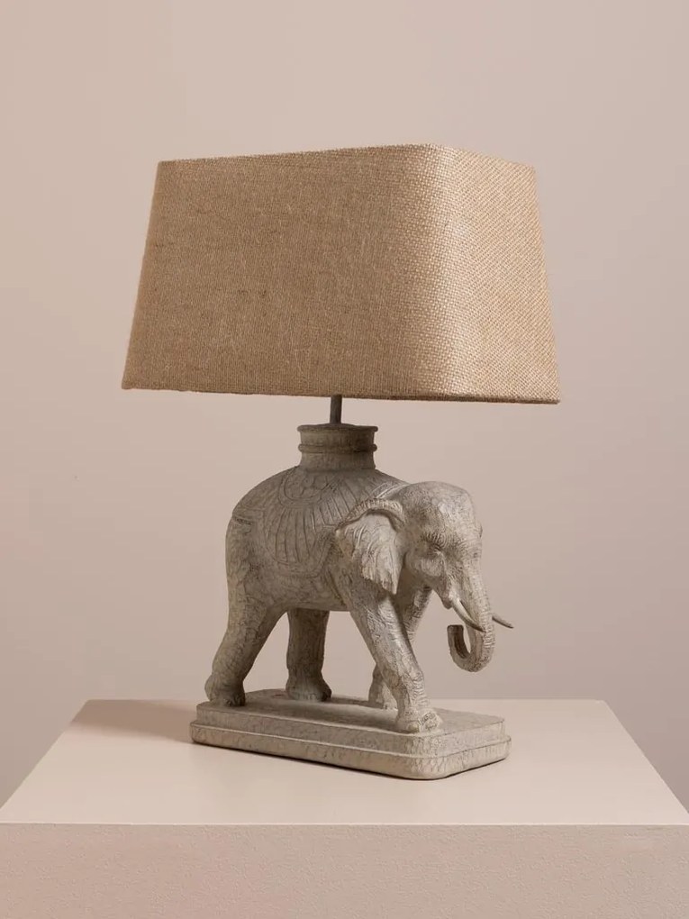 Lampa de masa din polirasină, cu abajur din iută naturală , "Elephant Royal"