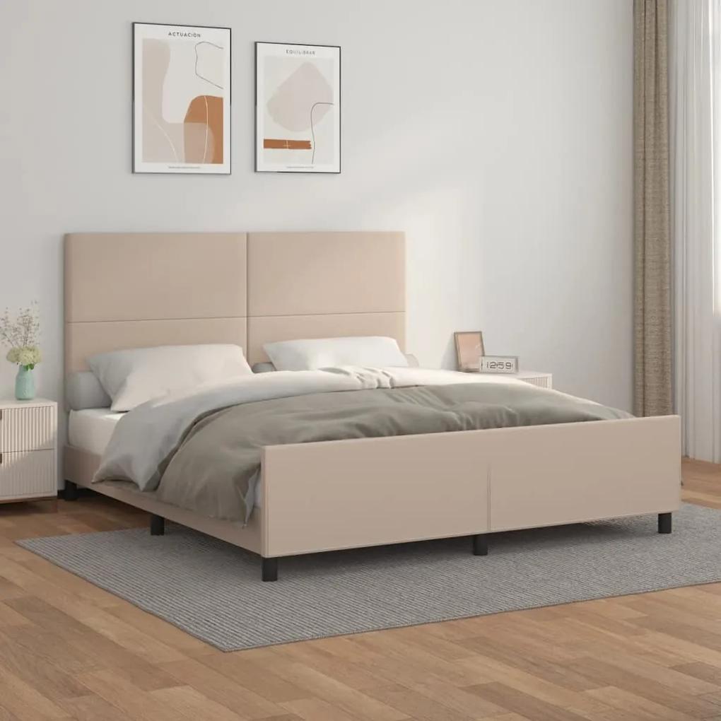 3125468 vidaXL Cadru de pat cu tăblie, cappuccino, 180x200 cm, piele ecologică