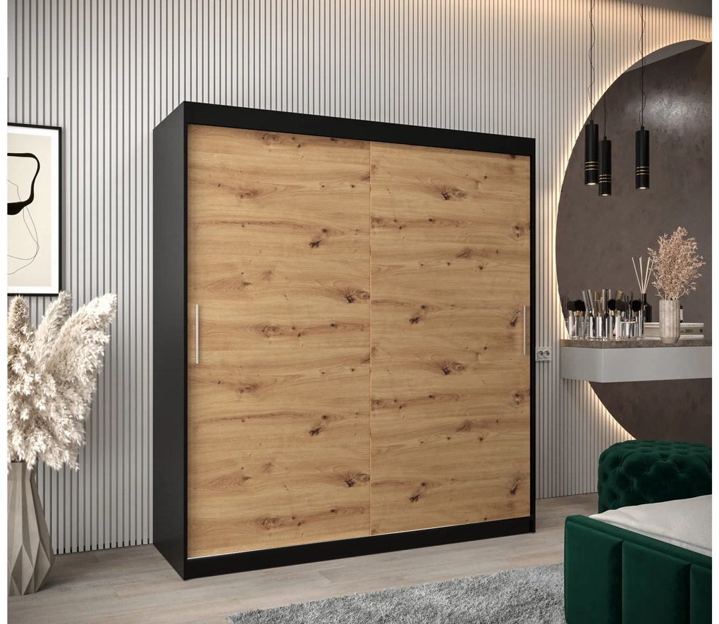 Dulap de haine 180 cm Toki (negru mat + stejar artisan). 1064837