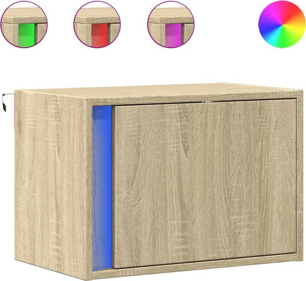 vidaXL Noptieră montată pe perete cu lumini LED, stejar sonoma