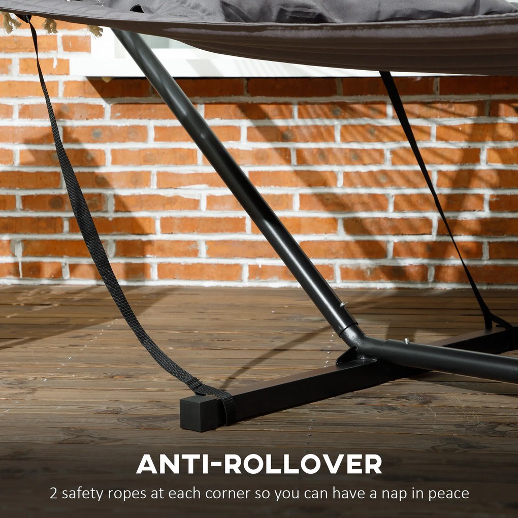 Outsunny Hamac de Grădină Portabil cu Structură, Pernă Integrată și Corzi de Siguranță, 368x93x110 cm, Gri Închis | Aosom Romania