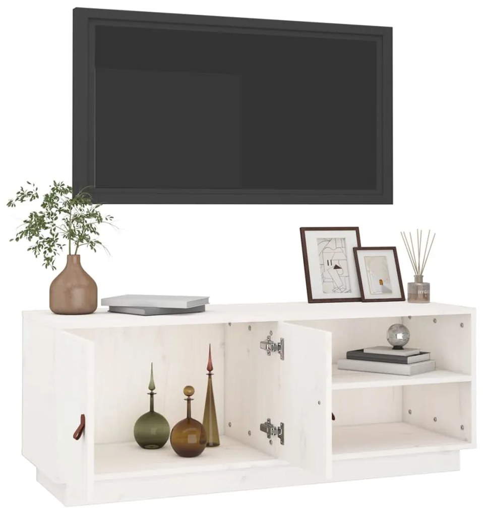 Comoda TV, alb, 105x34x40 cm, lemn masiv de pin Alb, 1