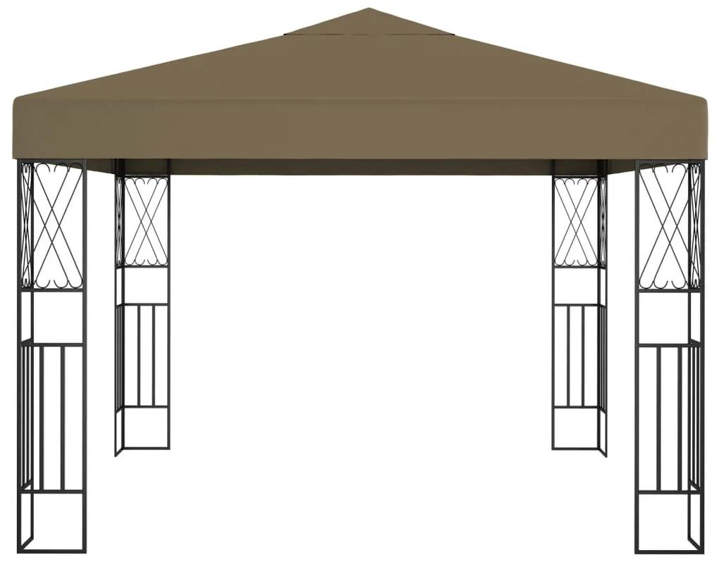 Pavilion cu siruri de lumini LED, gri taupe, 3x3 m, tesatura Gri taupe, 3 x 3 m