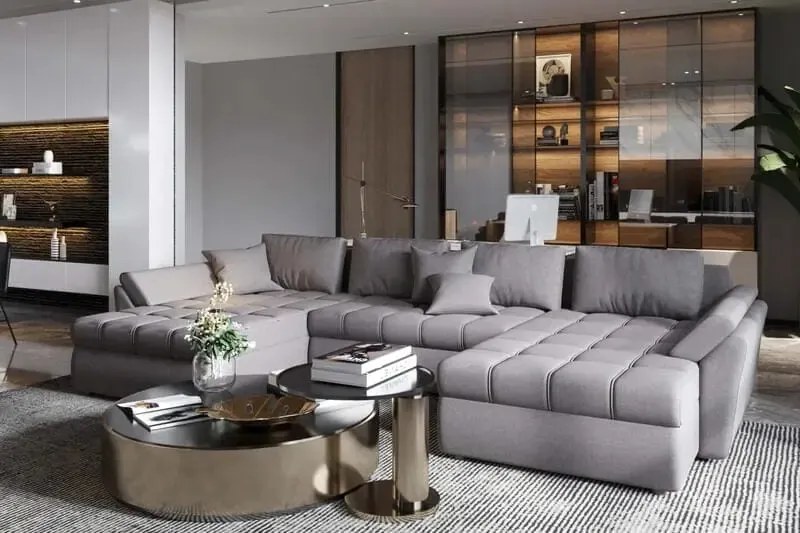 Colțar extensibil dumonde cu ladă de depozitare si sezut confortabil din spuma high-density, Loana U Enjoy Grey 355x185 cm