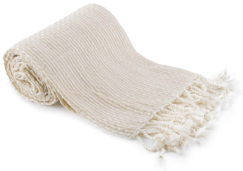 TEMPO-KONDELA TAVAU, pătură tricotată cu franjuri, bej / model, 150x200 cm