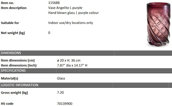 Vaza flori, Vas decorativ Angelito L, mov 115688 HZ