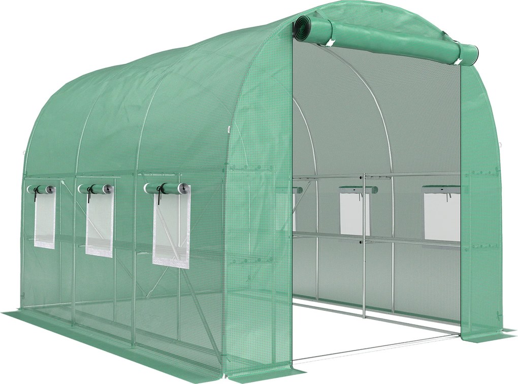 Outsunny Seră aprox. 2,7 x 2 x 2 m seră din folie cu rafturi ușă rulabilă cu fermoar 6 ferestre cu plasă stâlpi de susținere | Aosom Romania