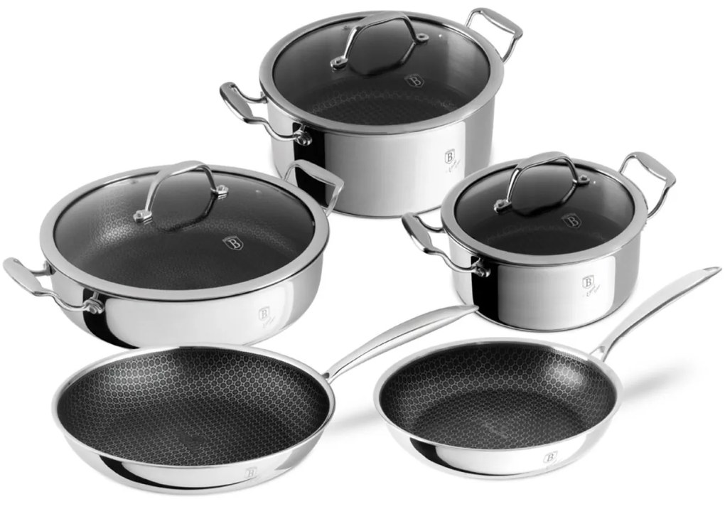 Set oale si tigai inox cu capace 8 piese Eternal Berlinger Haus BH8518, compatibile inductie si cuptor