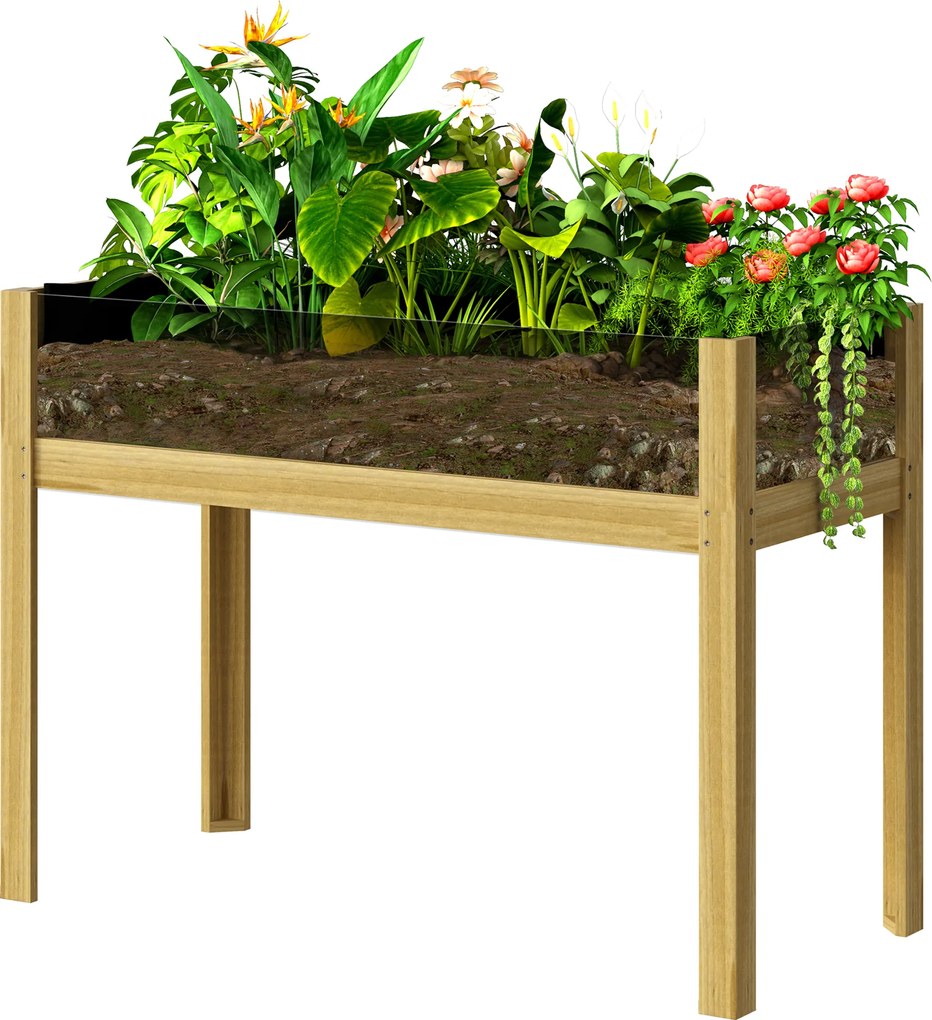 Outsunny Strat Înălțat de Grădină din Lemn cu Panouri din Acril și Orificii de Drenaj, 110x50x80 cm, Lemn Natural | Aosom Romania