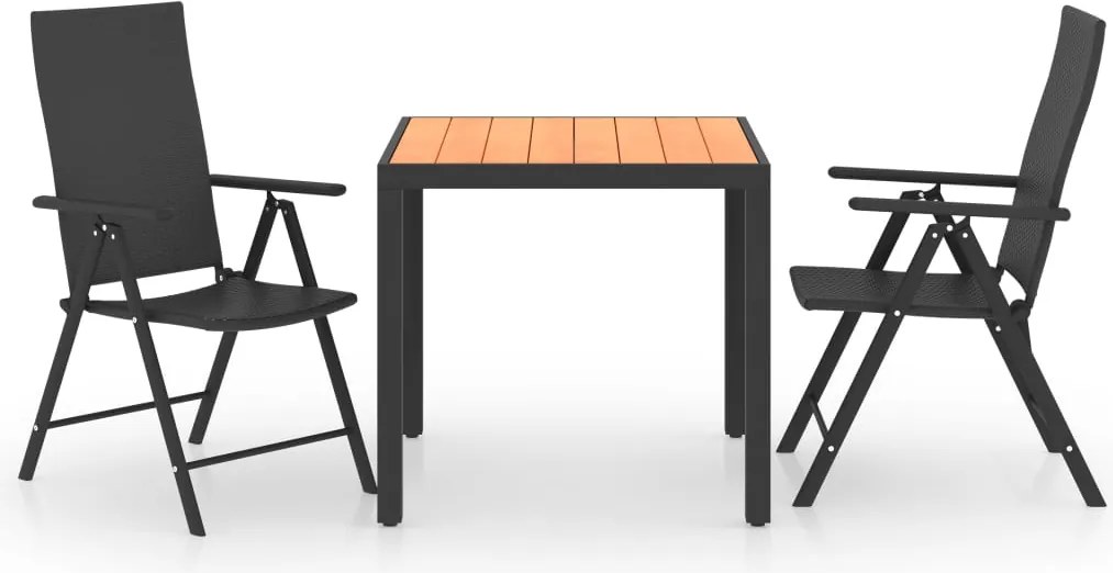 vidaXL Set mobilier de grădină, 3 piese, negru și maro