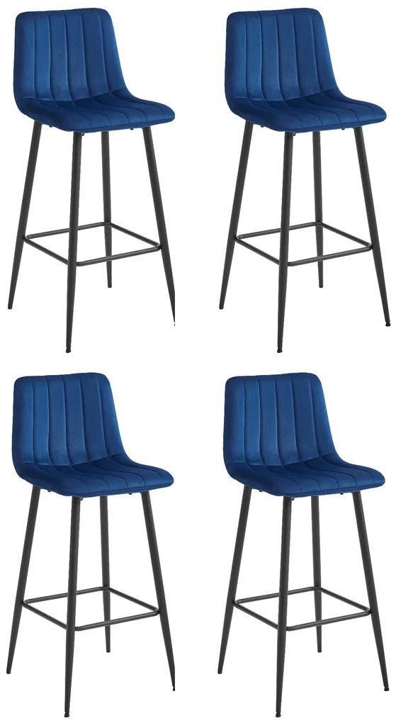 Set 4 Scaune Bar Zargo Catifea Albastru