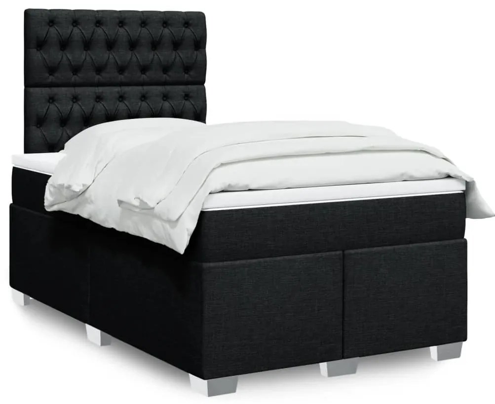 vidaXL Pat box spring cu saltea, negru, 120x190 cm, catifea
