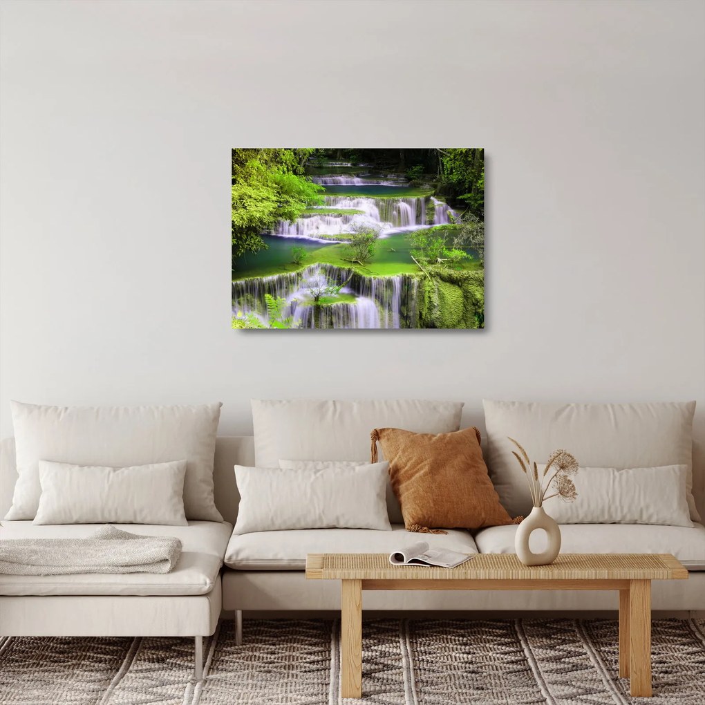 Tablou pe sticlă - Cascada Huay Mae Khamin, Kanchanaburi, Thailanda (70x50 cm)