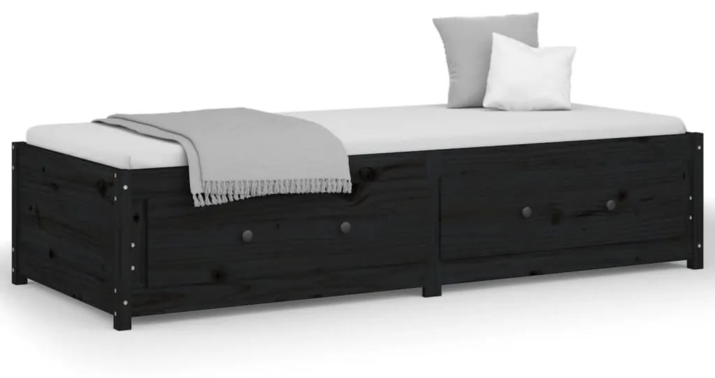 821603 vidaXL Pat de zi Small Single, negru, 75x190 cm, lemn masiv pin