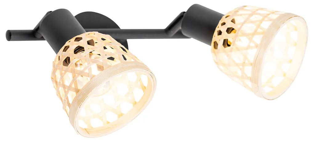 Spotlight oriental negru cu bambus 2 lumini - Rayan