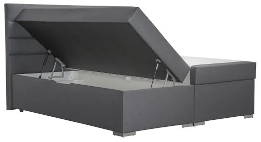 Pat tapițat NEW BOLERO 160 x 200 cm, gri, cu spațiu de depozitare și saltele cu topper incluse