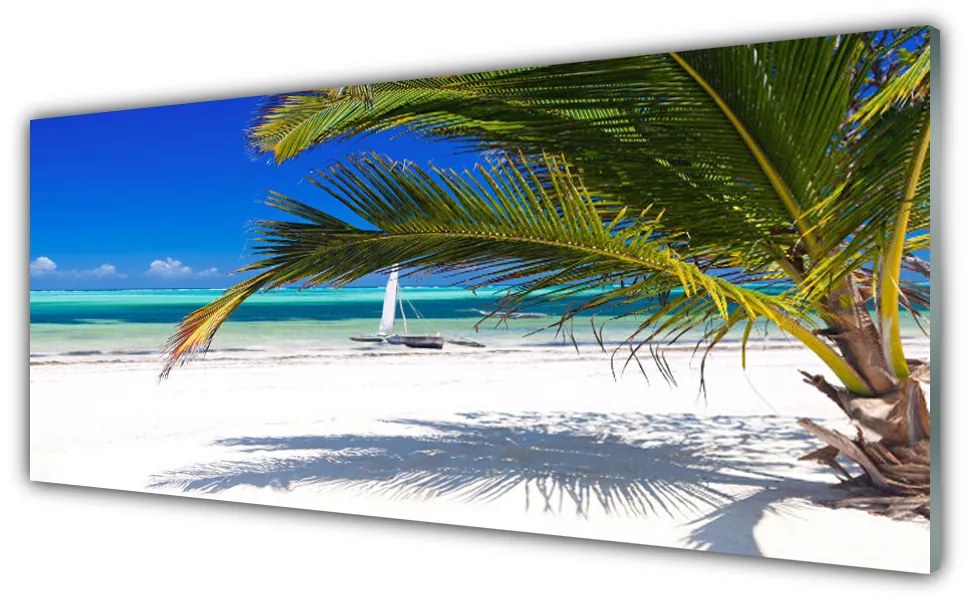 Tablou pe sticla Palm Beach Peisaj Alb Brun Verde