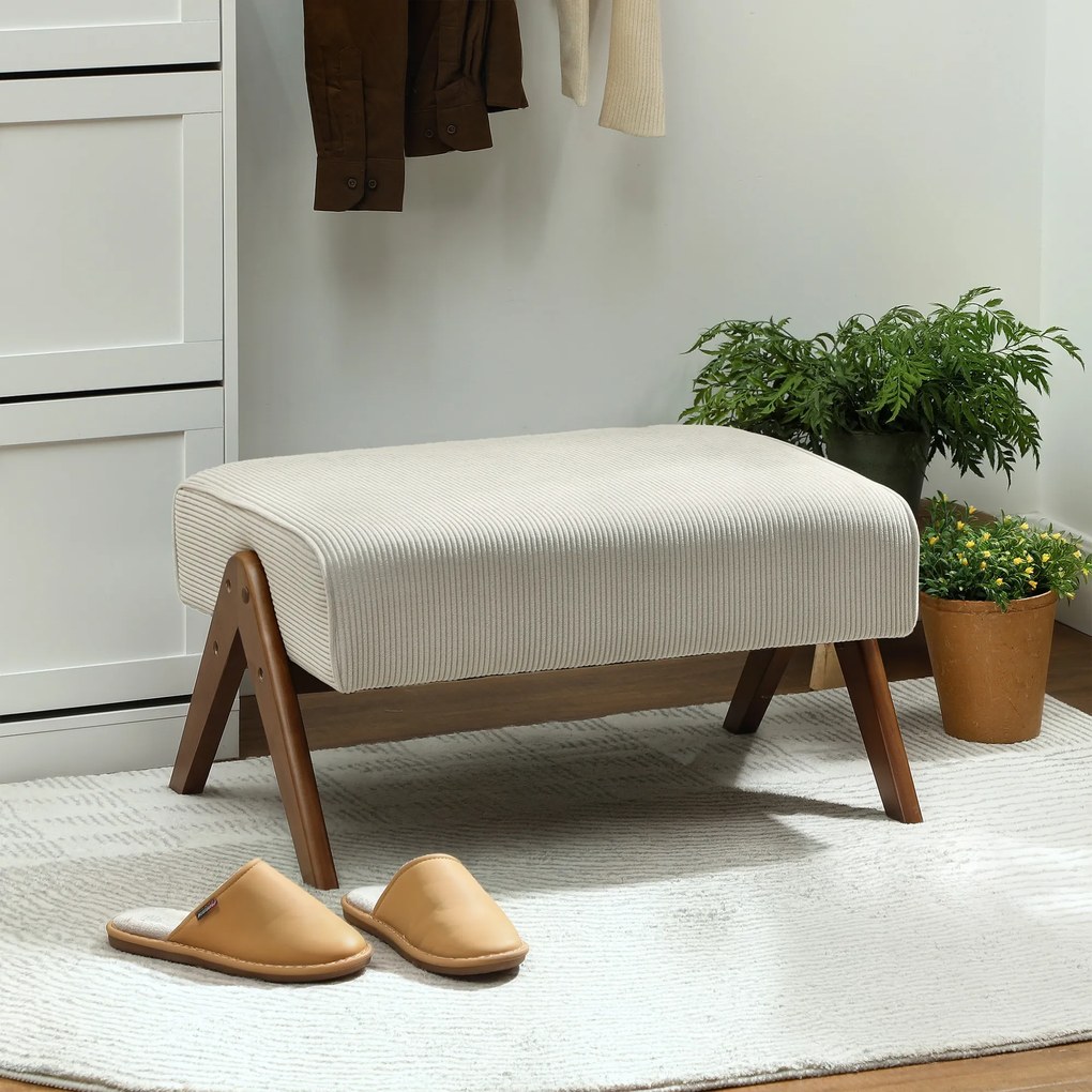 HOMCOM Taburet de Picior cu Scaun Acolchis și Piciori de Lemn pentru Salon Dormitor 69x47x36 cm Bej | Aosom Romania