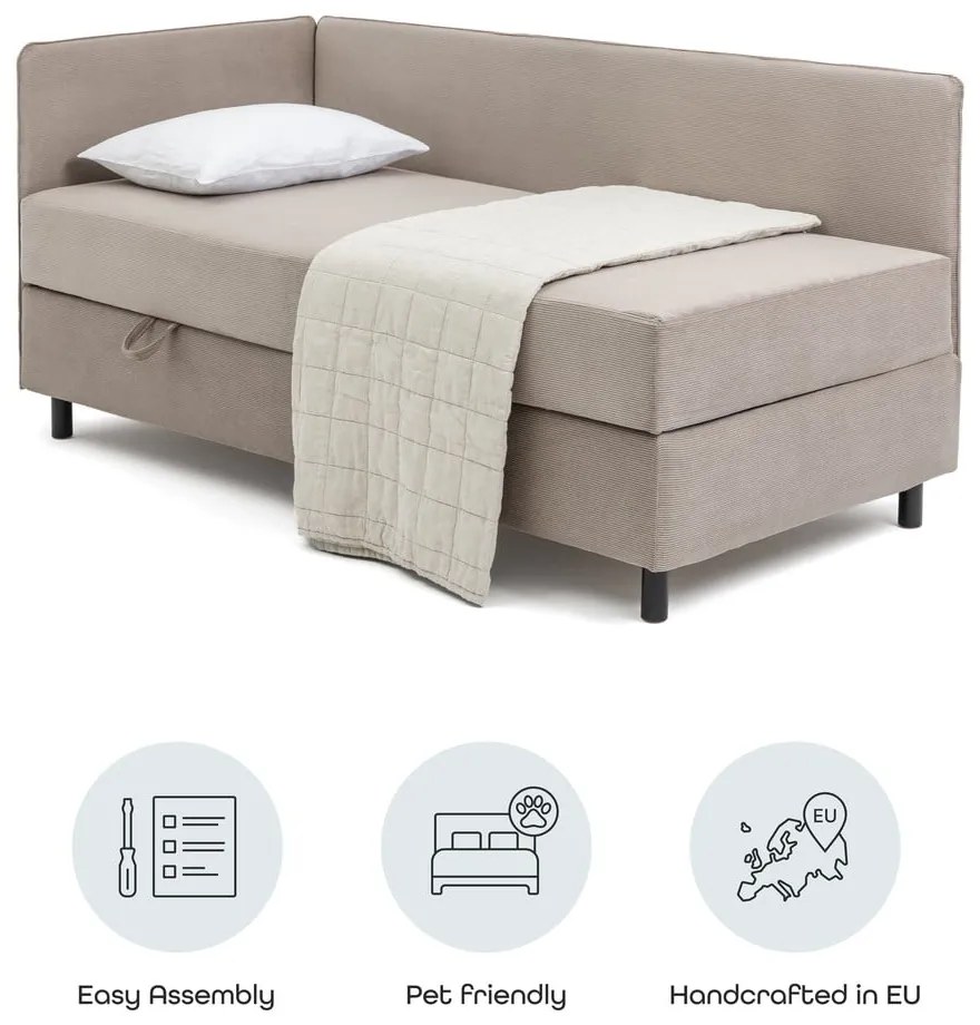 Pat taupe tapițat cu spațiu de depozitare cu saltea 90x200 cm Avela – Bonami Selection