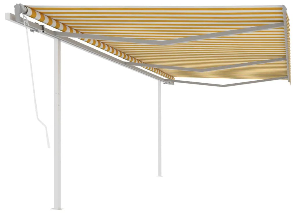 vidaXL Copertină retractabilă automat, cu stâlpi, galben&amp;alb, 6x3 m