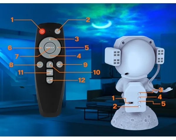 Proiector LED RGB 3în1 LED/5W/5V 3000/4000/6000K astronaut + telecomandă
