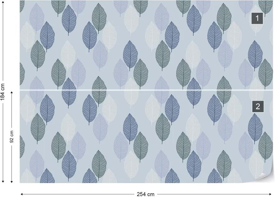 Fototapet GLIX - Blue Leaves Pattern + adeziv GRATUIT Tapet nețesute - 254x184 cm