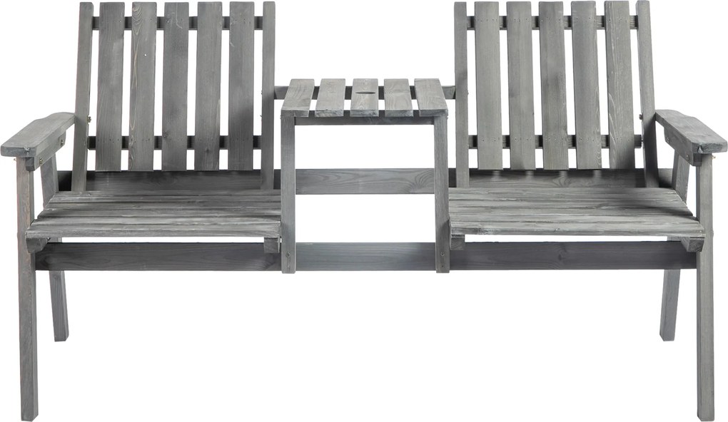 Outsunny Bancă de grădină cu masă, Set de scaune, Mobilier de grădină, cu orificiu pentru umbrelă, bancă, 2 scaune, lemn masiv, Gri, 152 x 70 x 83 cm | Aosom Romania