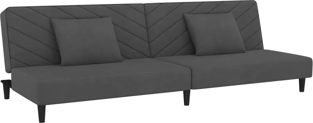 vidaXL Canapea extensibilă cu 2 locuri, 2 perne, gri închis, catifea