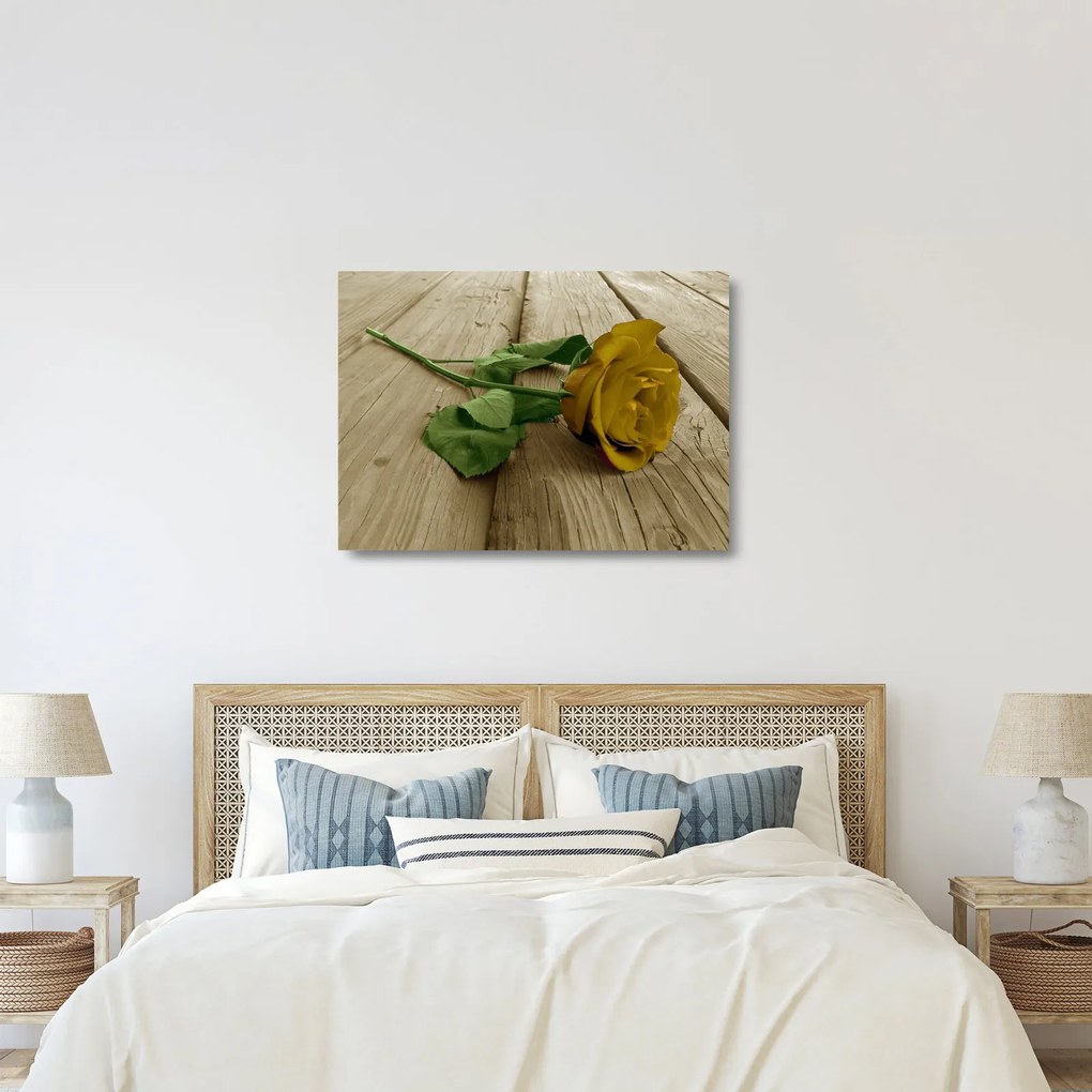 Tablou pe sticlă - Vintage trandafiri galbeni (70x50 cm)
