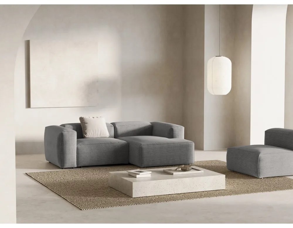 Colțar gri deschis cu tapițerie din catifea reiată (cu colț pe partea dreaptă/cu șezlong) Bergamo – Cosmopolitan Design