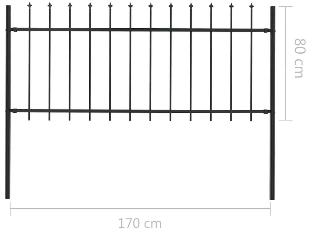 Gard de gradina cu varf ascutit, negru, 1,7 m, otel 1, 0.8 m, 1.7 m